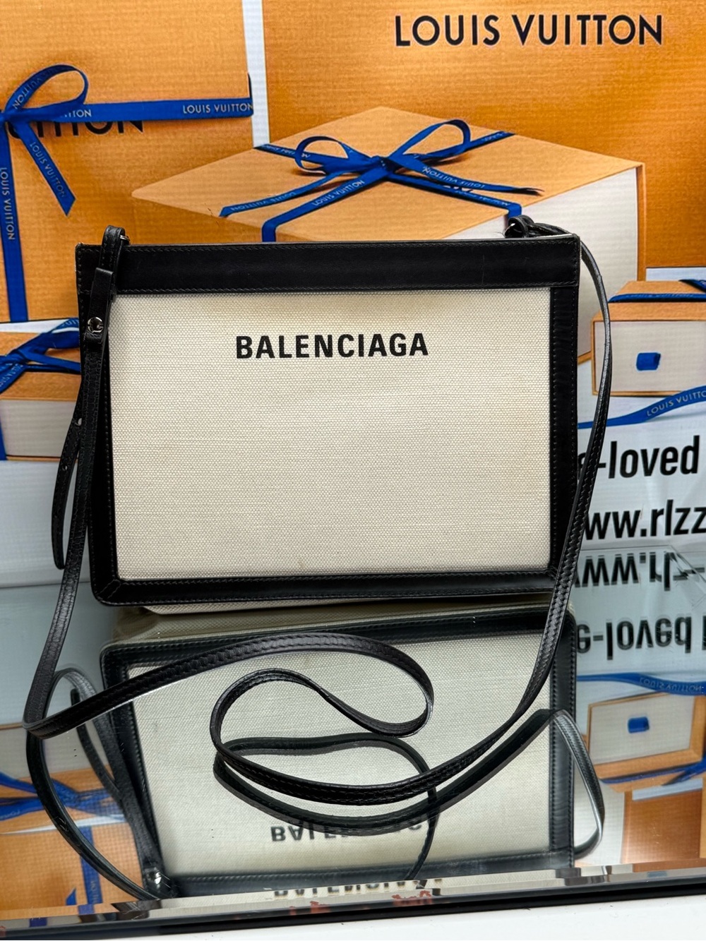 Balenciaga Black & Cream Canvas Crossbody Bag Preloved Authentic Sling bag